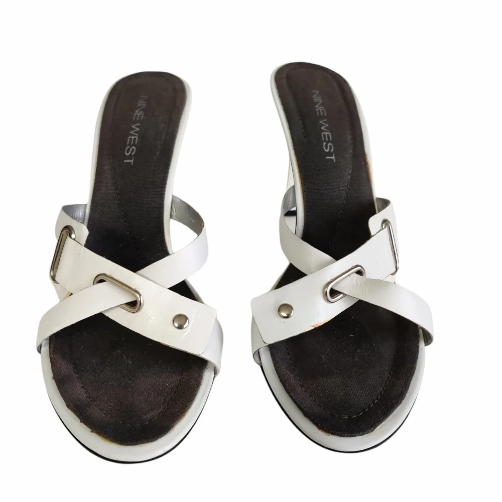 Nine West Bayla White Strappy Sandals EUC sz 7.5
